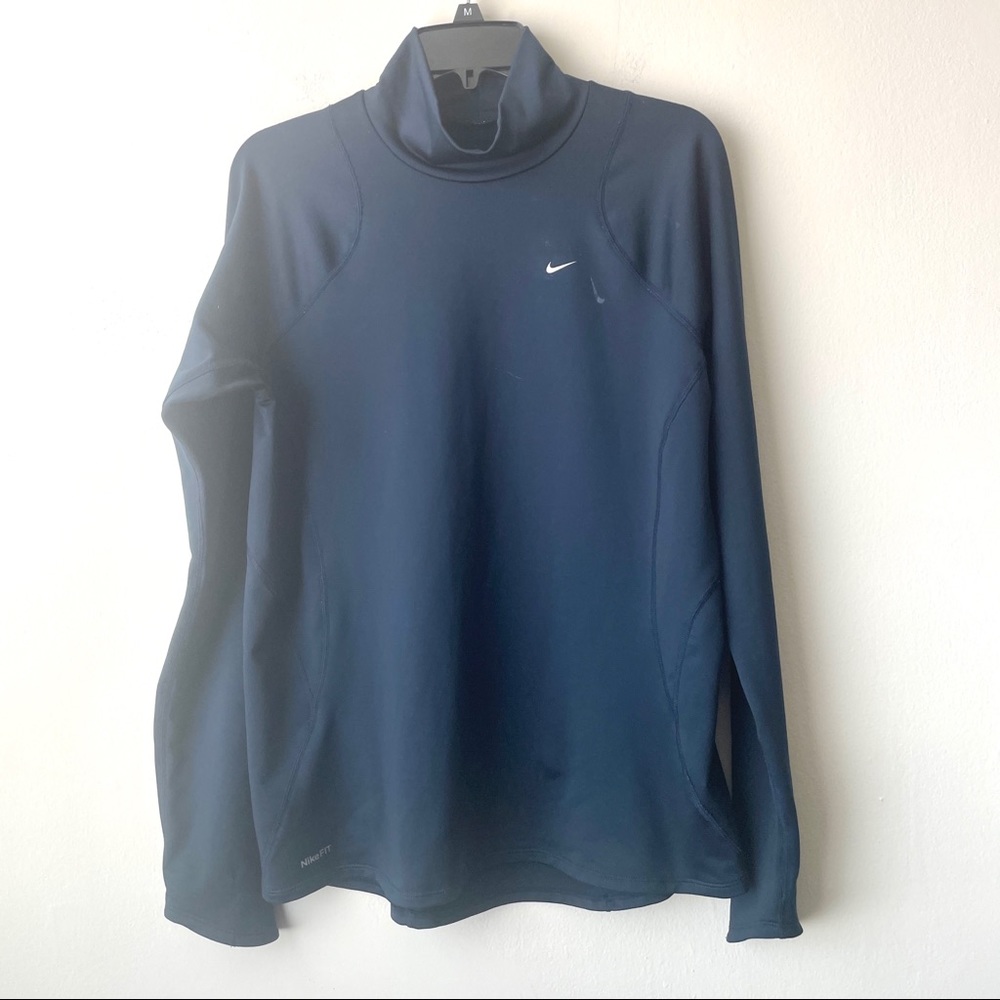 Nike FIT DRY Blue-Black Mock Neck Long Sleeve Sweatshirt - Size XL